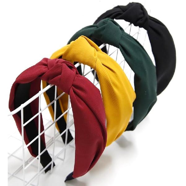 Knotted Fashion Hairbands and Hair Hoops: Non-Slip Top Knot Headbands with Leopard Print for Women and Girls - 4PCS Beige Brown Hair Accessories Set