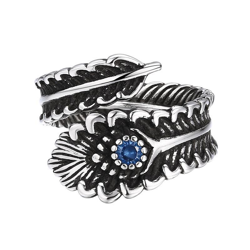 Anillo de Pluma para Hombres y Mujeres Anillo Vivo Incrustado con Circonita Anillo Retro Viejo