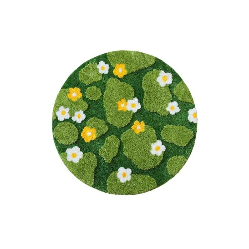 Green Moss Floral Mat Flocking Bedside Rugs  For Living Room Bedroom Home Decoration