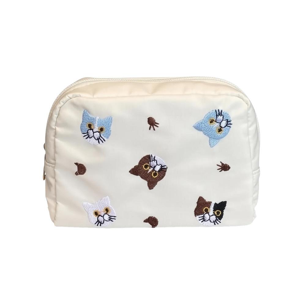 Portable Embroidery Cosmetic Bag Multifunctional Nylon Makeup Bag Large Capacity Lipstick Organizer Cases