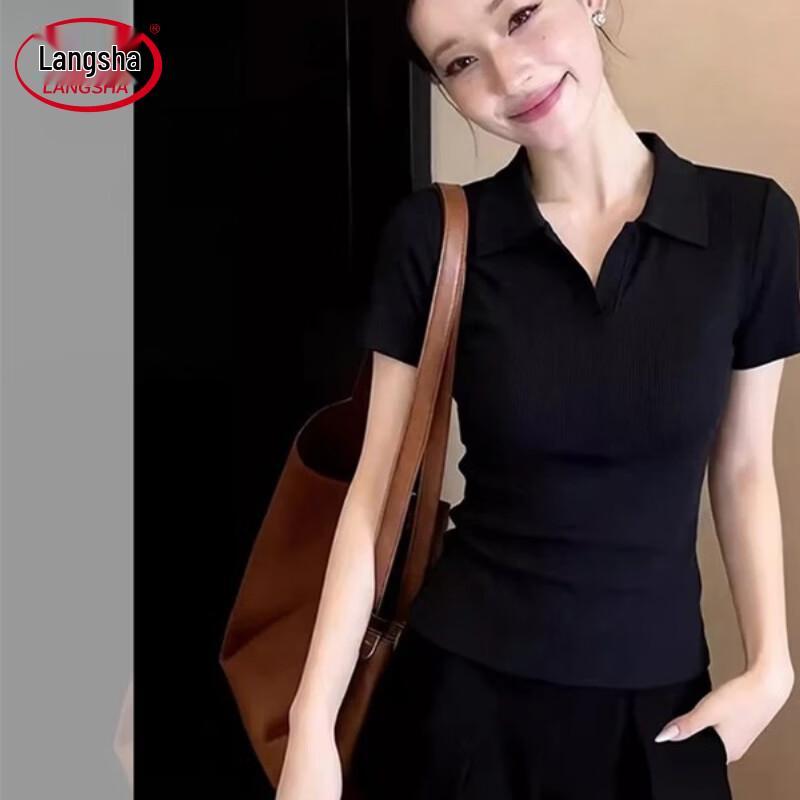 Langsha Women's Polo Collar Short Sleeve T-shirt