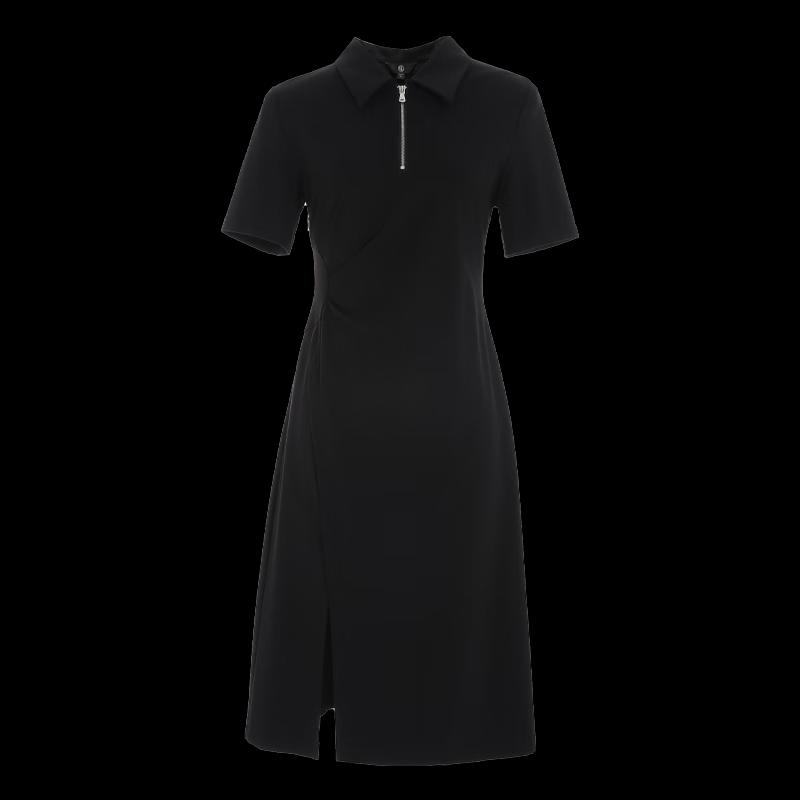 Women's Short Sleeve Slit Midi A-Line Polo Dress