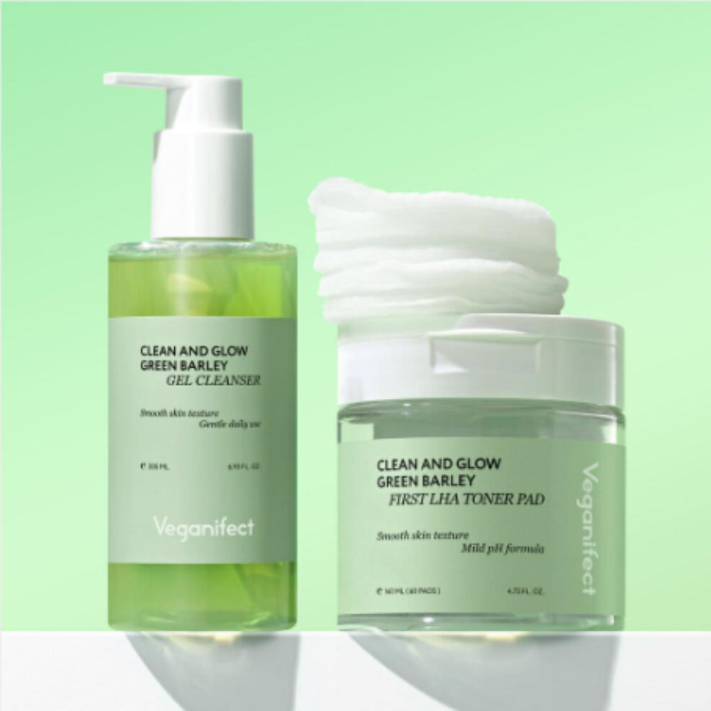 Veganifect Green Barley LHA Gel Cleanser 200ml + Green Barley LHA Toner Pad 60 Sheets Special Set