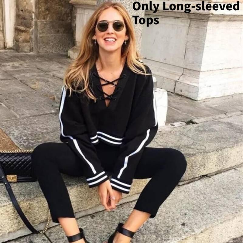 Trendy Long Sleeve Pullover Hoodie With Lace-up Design For Women In Cotton Blend