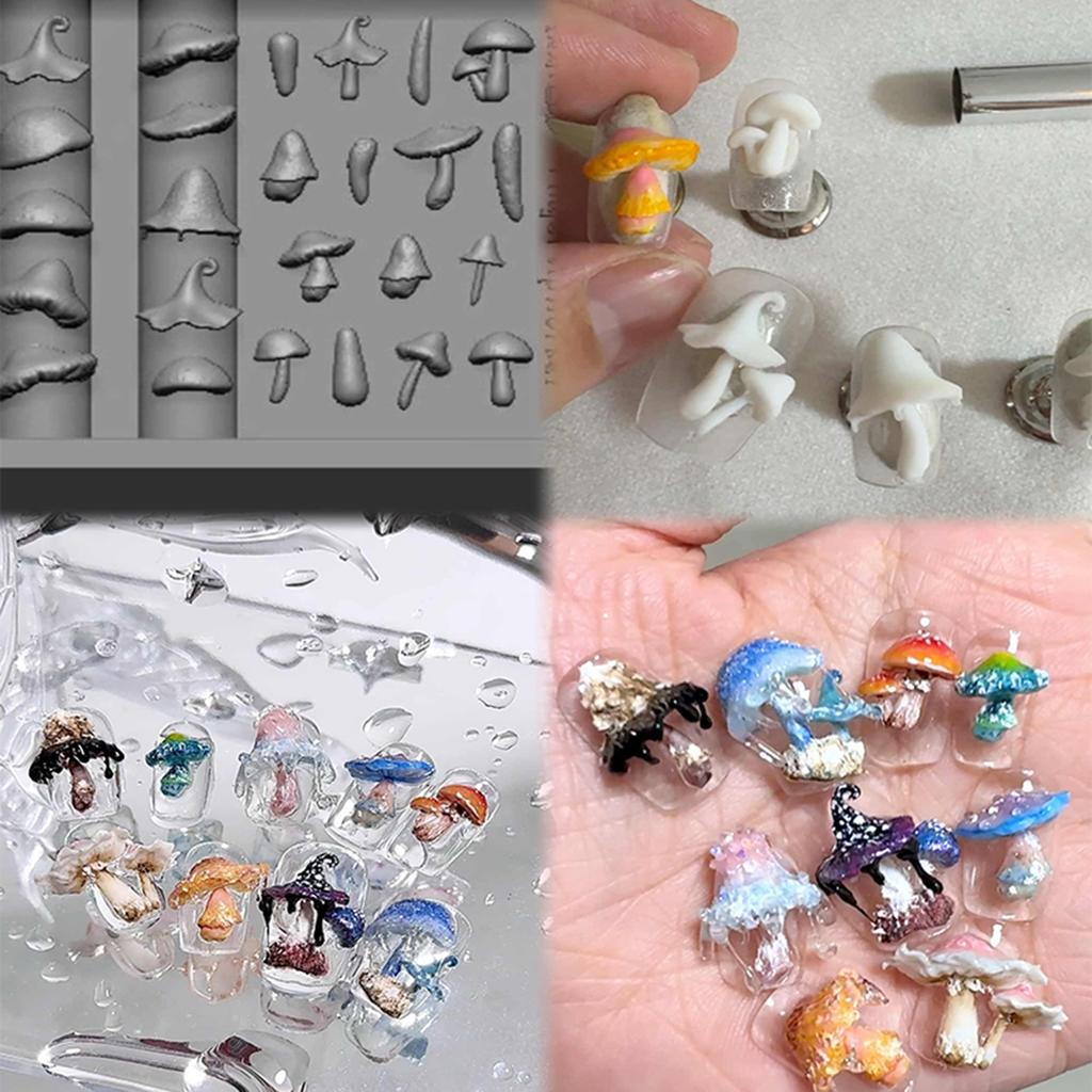Nail Art Silicone Stamp Mold for Party and Salon Mushroom Shaped Manicure Mould Embossed Nail Stencils for Women
