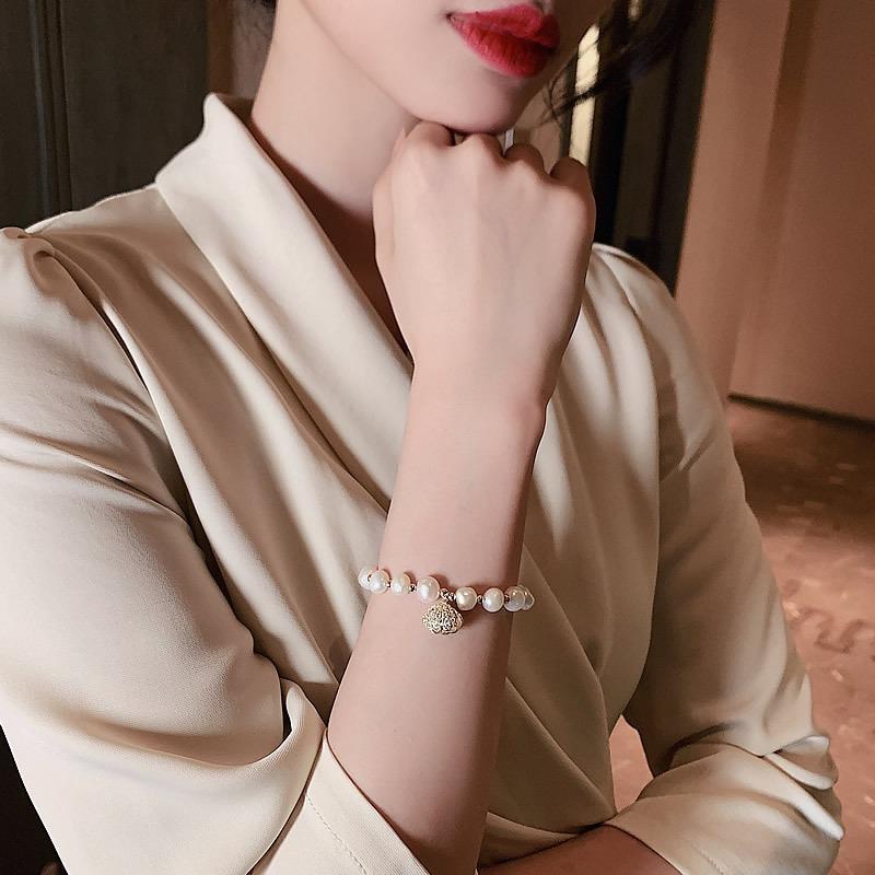Real gold electroplated opal bracelet, Korean fashion Internet celebrity freshwater pearl bracelet, trendy girl adjustable ins jewelry