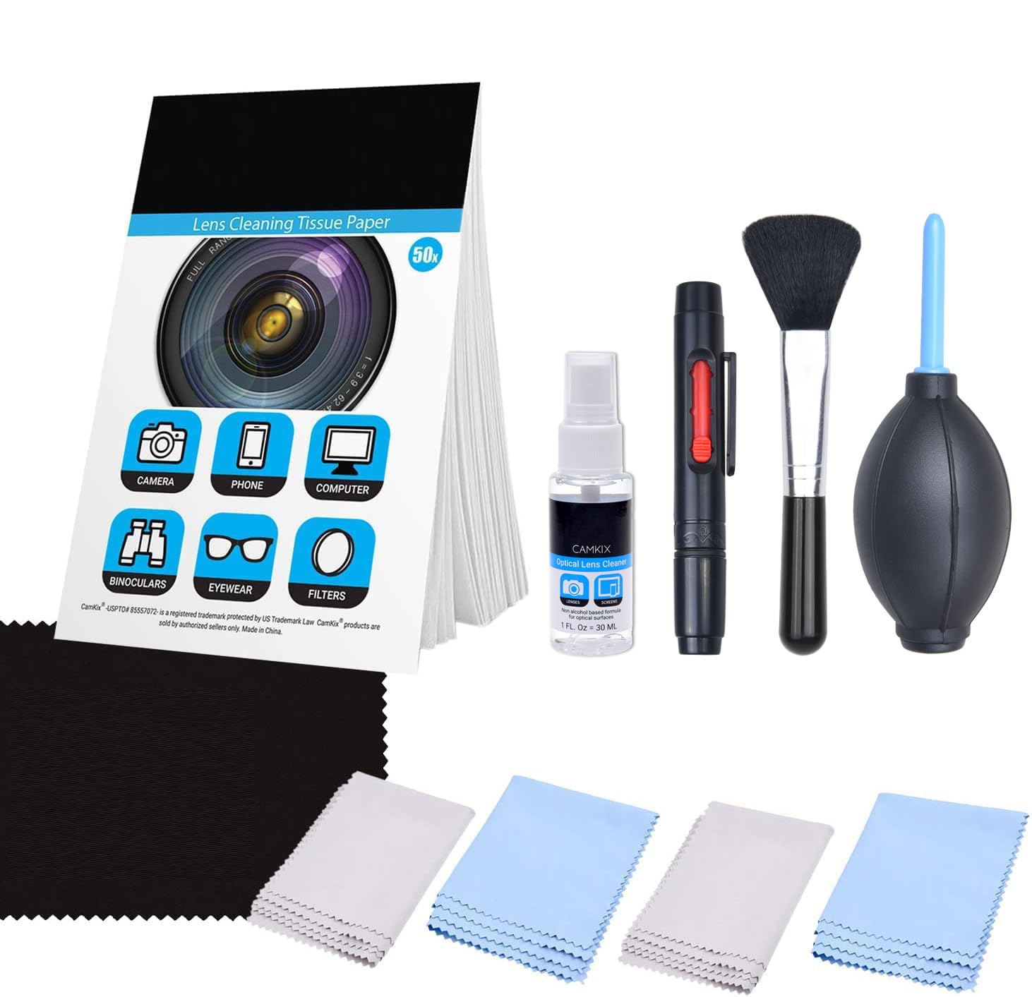 

Professional camera cleaning kit for DSLR cameras 1 lens cleaning 1 bottle of optical lens cleaning 1 lens cleaning tissue 1 lens 1 air and 5