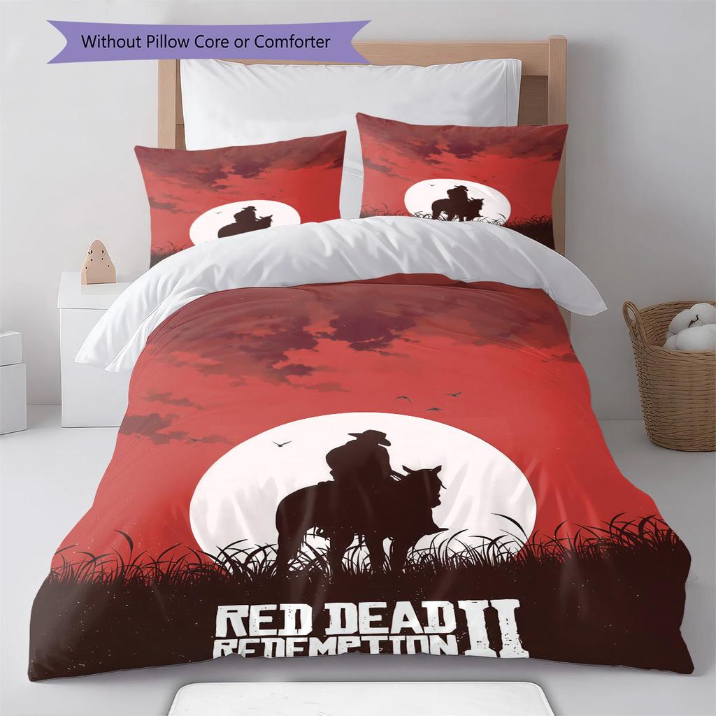 RDR2  Pattern Bedding Quilt Set Quilt Cover Pillowcase Home Decoration Birthday Gift (1 * Duvet Cover + 2 * Pillowcase, Without Core)