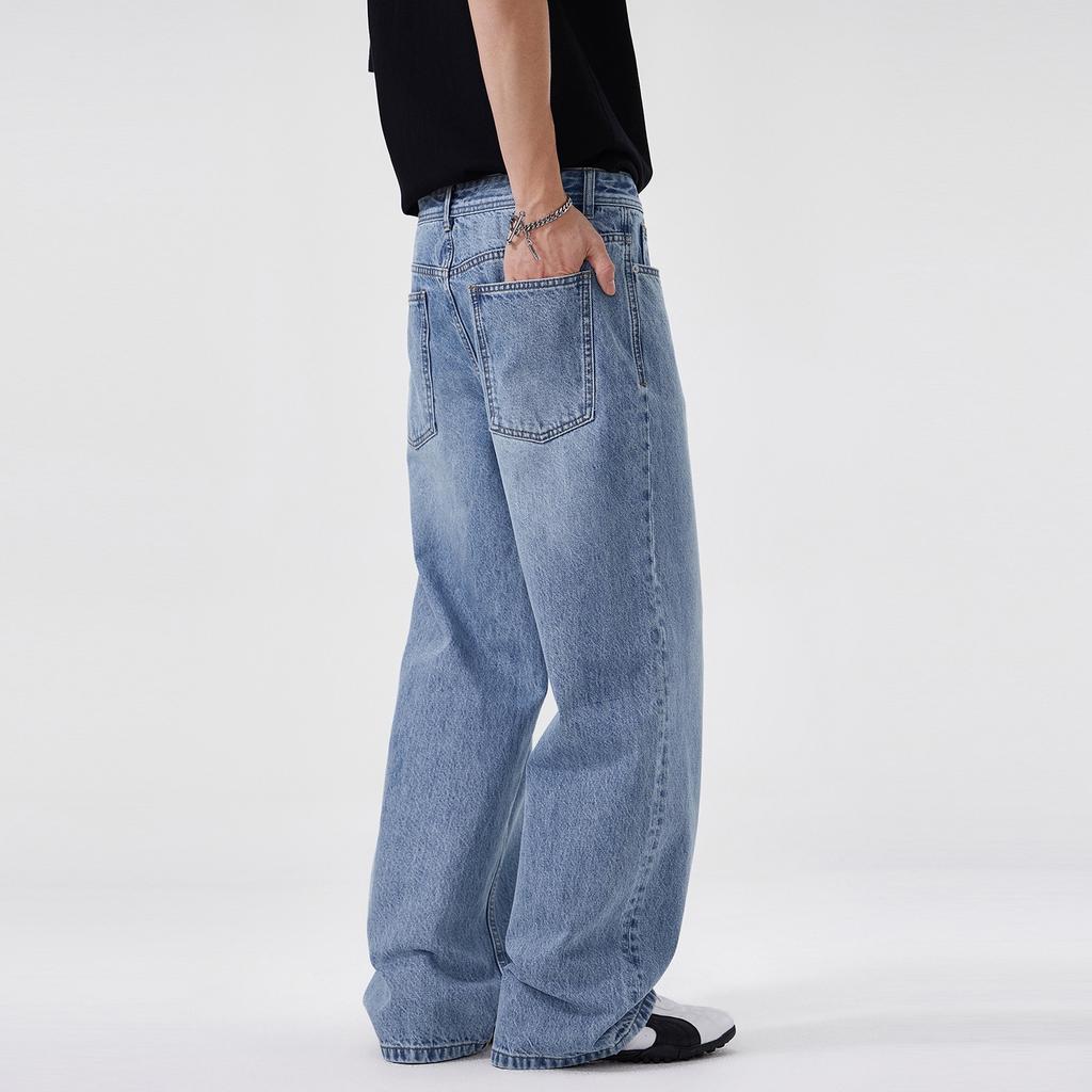 New American trendy brand wide-leg straight-leg pants men's summer high-end loose H-version jeans