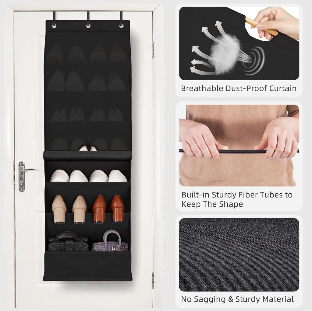 Modern Basic 7 Layer Wall Mount Shoe Organizer Bag With Dustproof Multipurpose Storage For Bedroom
