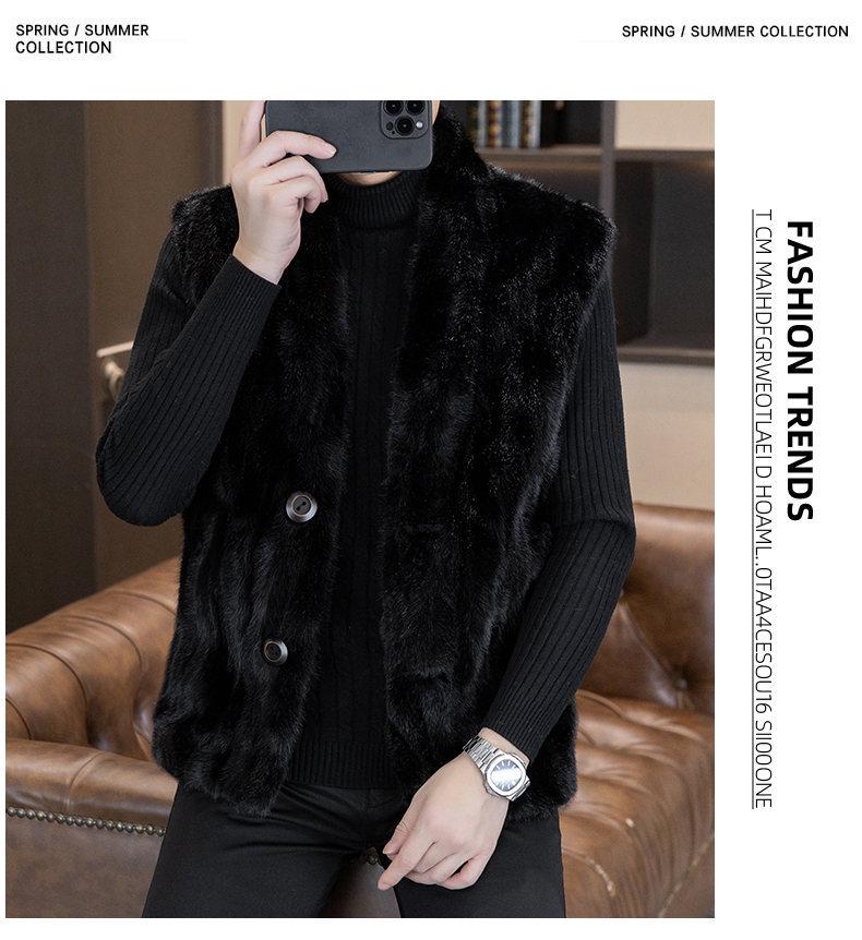Men's Winter 2025 Faux Leather & Golden Mink Velvet Fur-Integrated Thick Gilet Jacket