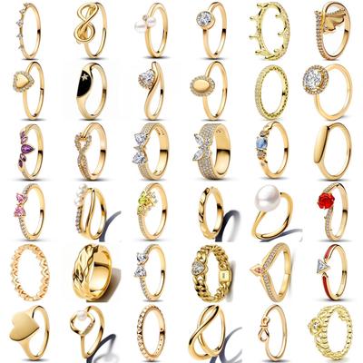 2026 Selling 925 Sterling Silver Exquisite Gold Series Ring Sparkling Heart-shaped Crown Ring Fashion Wedding Jewelry Gift