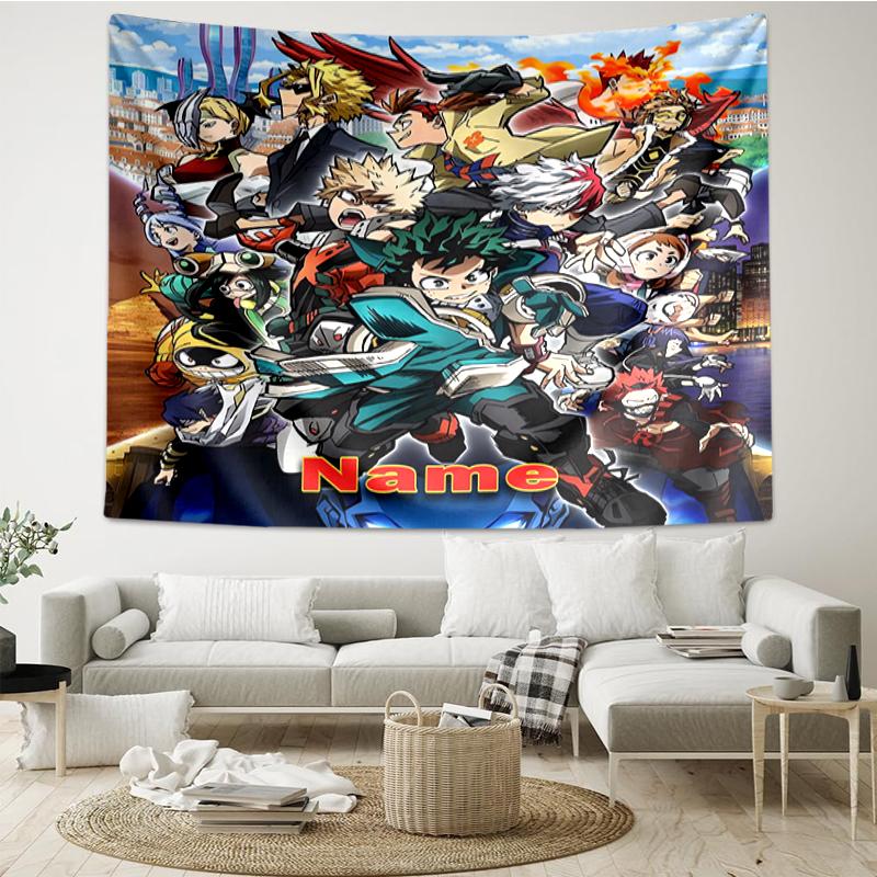 Custom Name My Hero Academia Print Tapestry, Backdrop, Easy Setup, Ideal for Bedroom, Office & Living Room, with Aesthetic Wall Hanging Decor.