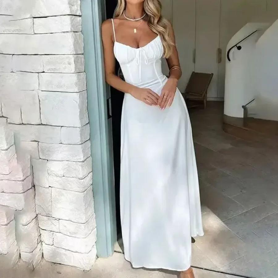 Sexy High Waist A-Linie Träger Damenkleid Dame Ärmellos Taillenbetont Plissiert Schlank Lang Vestidos 2026 Abendparty Straßenkleid