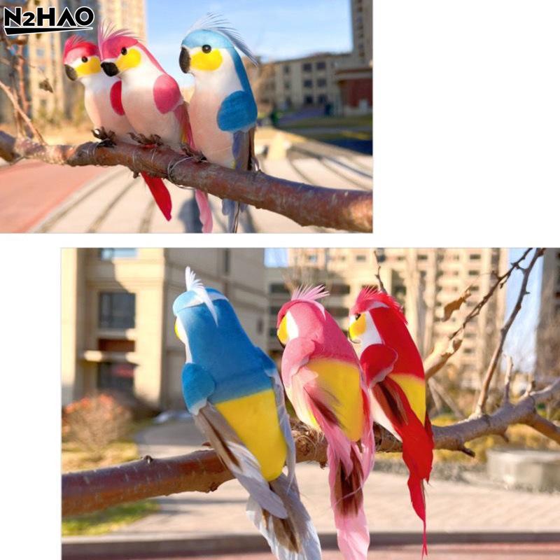 1Pcs Miniature Feather Lawn Doll Ornaments 15cm Creative Handmade Simulation Parrot Animal Bird Garden Props Decoration