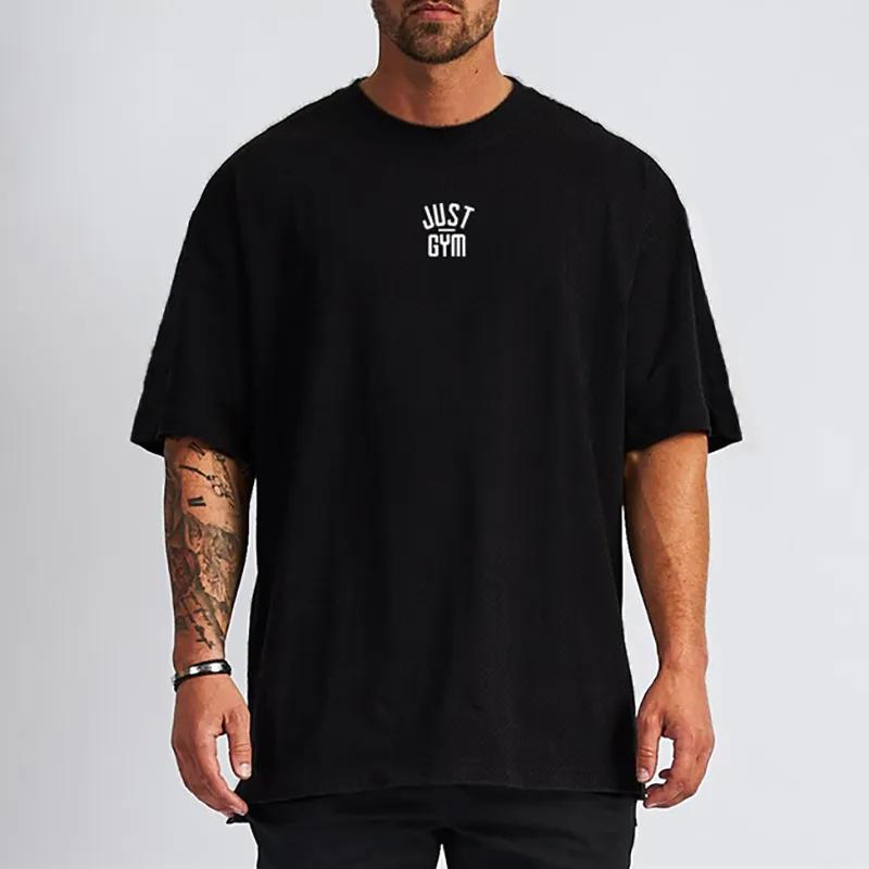 GYM Unisexs Oversized Cotton T Shirt with Drop Shoulder Design Breathable Gym Streetwear Tee for Summer
