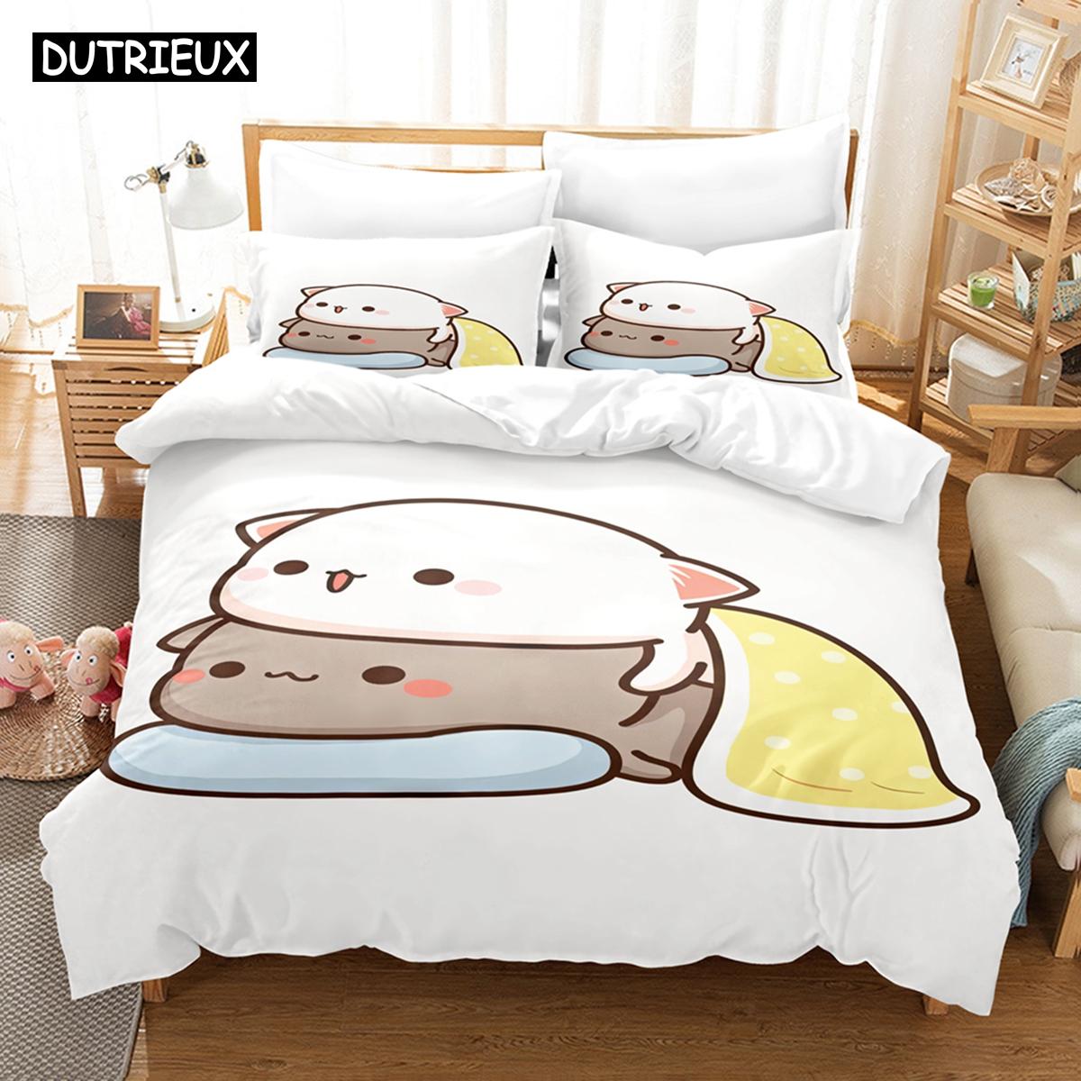 

3D Милые кошачьи постельные комплекты Набор пододеяльника с наволочкой Твин Фул Квин Кинг Постельные принадлежности Постельное белье EU single(135x200cm)