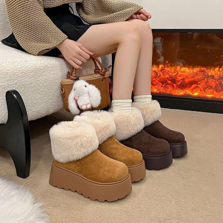 Small muffin thick-soled velvet snow boots winter new super fire hair short boots