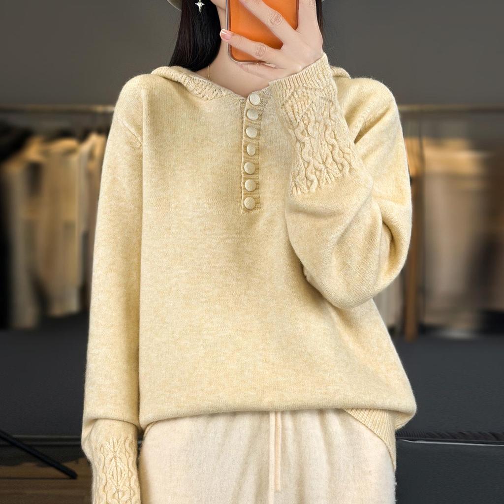 Women's Lace Hooded Knitwear Pullover Sweater - Thickened Autumn/Winter Top