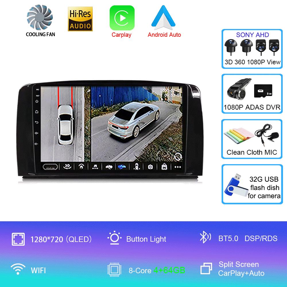 Android14 For Mercedes Benz R-class W251 R300 Car Radio Multimedia Video Player GPS Navigation Carplay Stereo 5G WIFI 360 Camera