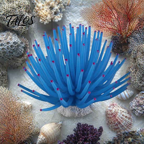 Aquarium Scenery Accessory Silicone Sea Anemone, Realistic Blue Actinian, Fish Tank Stable Decoration Ornament, Flexible Actinia for Seawater