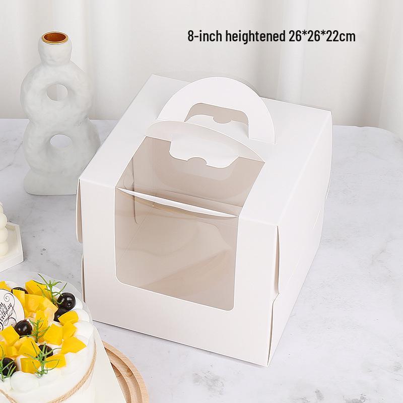 White Windowed Birthday Cake Box (3-8 inches) - Handheld Baking Packaging