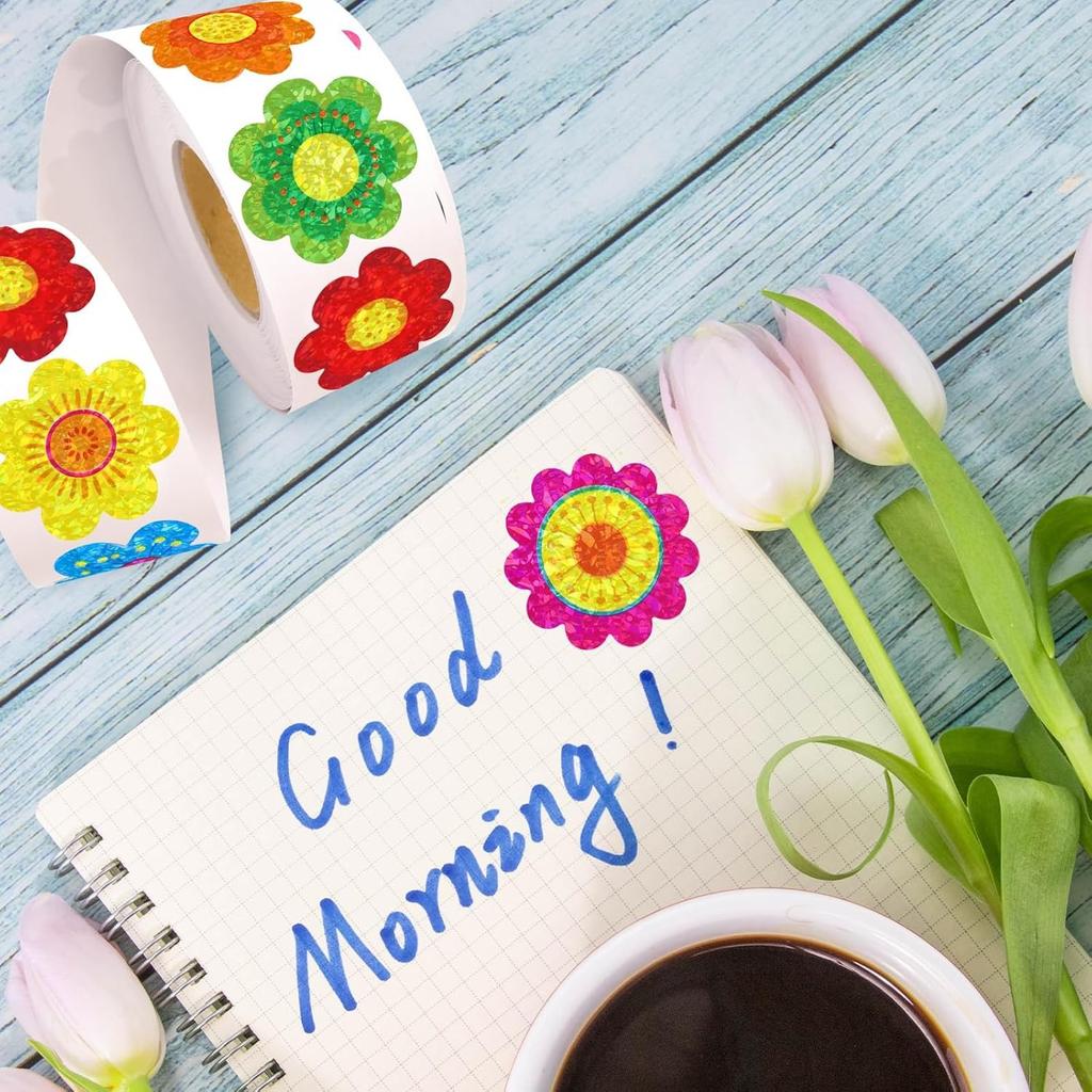 500 Stück Glitzernde Aufkleber mit floralem Muster Weihnachtsgeschenke Dekorationsetikett zur Ermutigung Schreibwarenaufkleber