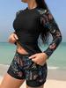 2025 Women's Long Sleeve Print Splicing Tankini Swimsuit