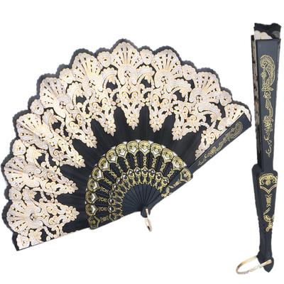 Ventaglio di fiori tenuto in mano pieghevole in seta di pizzo da sposa in stile spagnolo nero