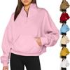 Sudadera casual de moda de manga larga de color sólido con bolsillo con cremallera para mujer