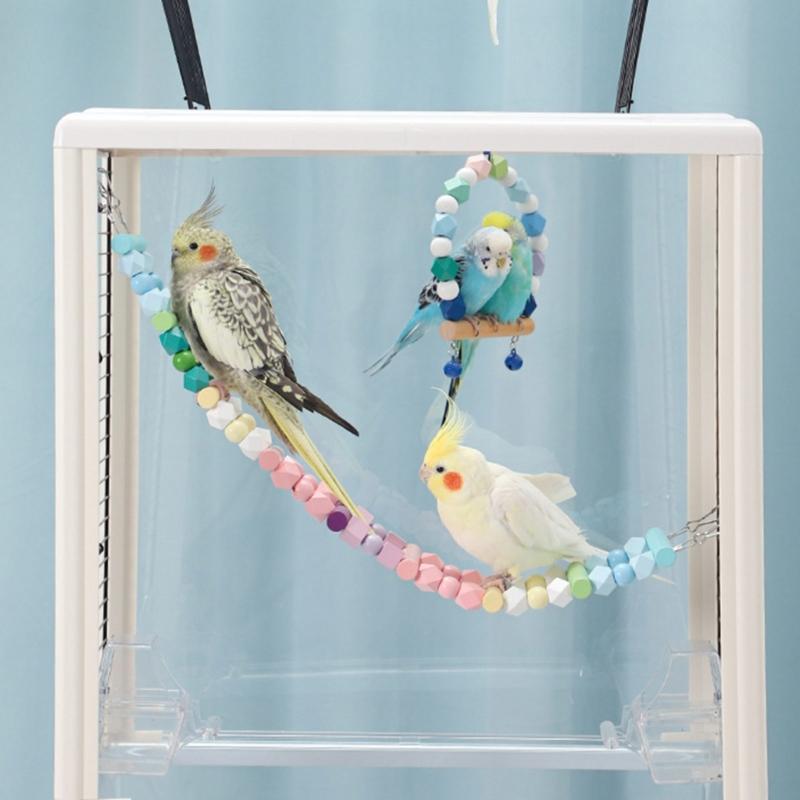 Parrots Swing for Birdcage Hanging-Perch Stand Cockatiel Ladder Birdcage Swing Climbing Ladder Toy for Parakeets Budgies