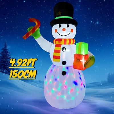 4.92FT Inflatable Snowman Candy Cane Gifts Toy Xmas Yard Decoration Festive Gift LED Lit Christmas Supplies Home Decor Ornament