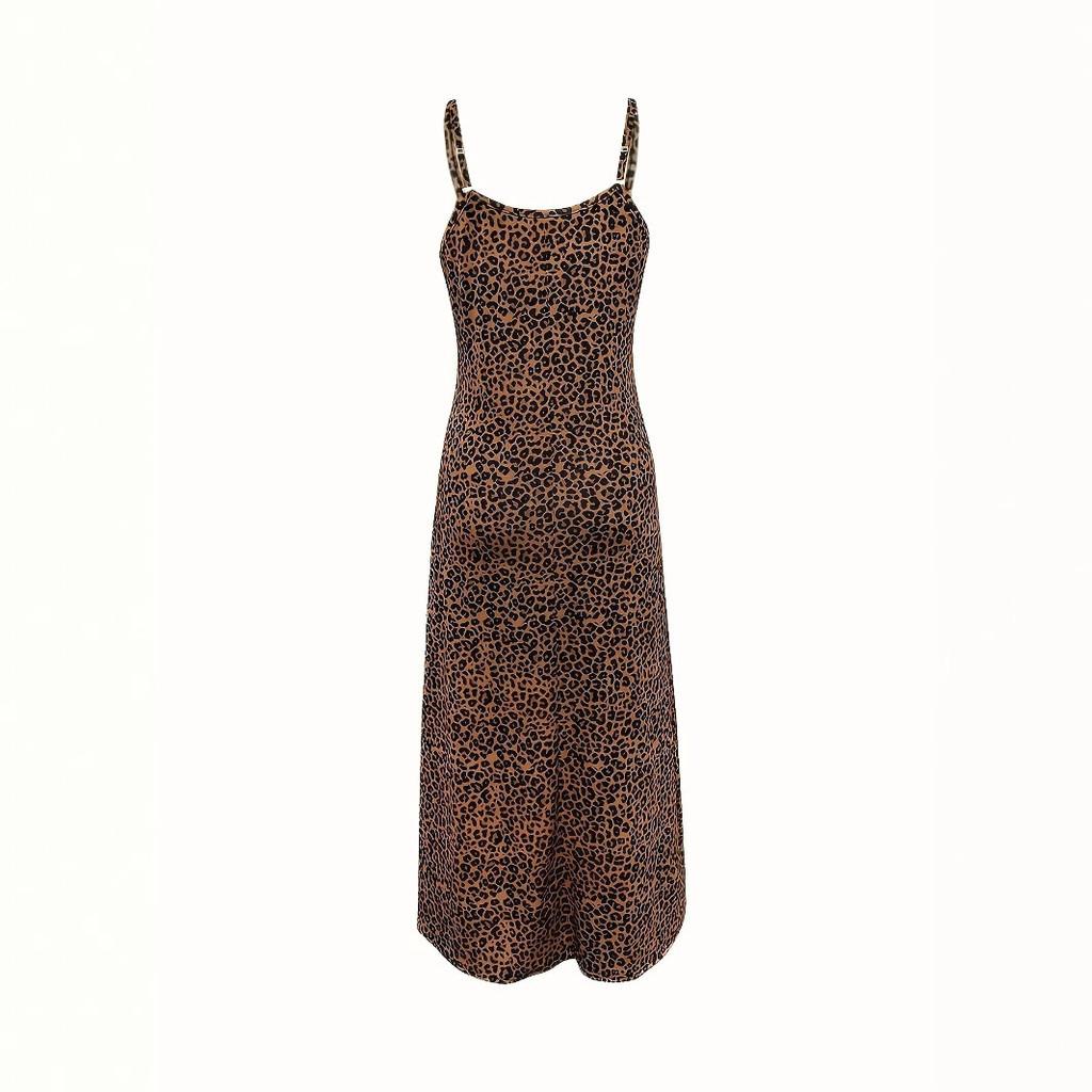 Leopard Print Long Dress With V Neck And Flowing Skirt For Streetwear Fashion