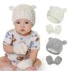 Windproof Fleece Lining Warm Baby Winter Beanie Hat Gloves Set Newborn Knitted Hats Children Cap