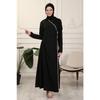 Black Double Breasted Neck Piping Flexible Interlock Fabric Prayer Dress