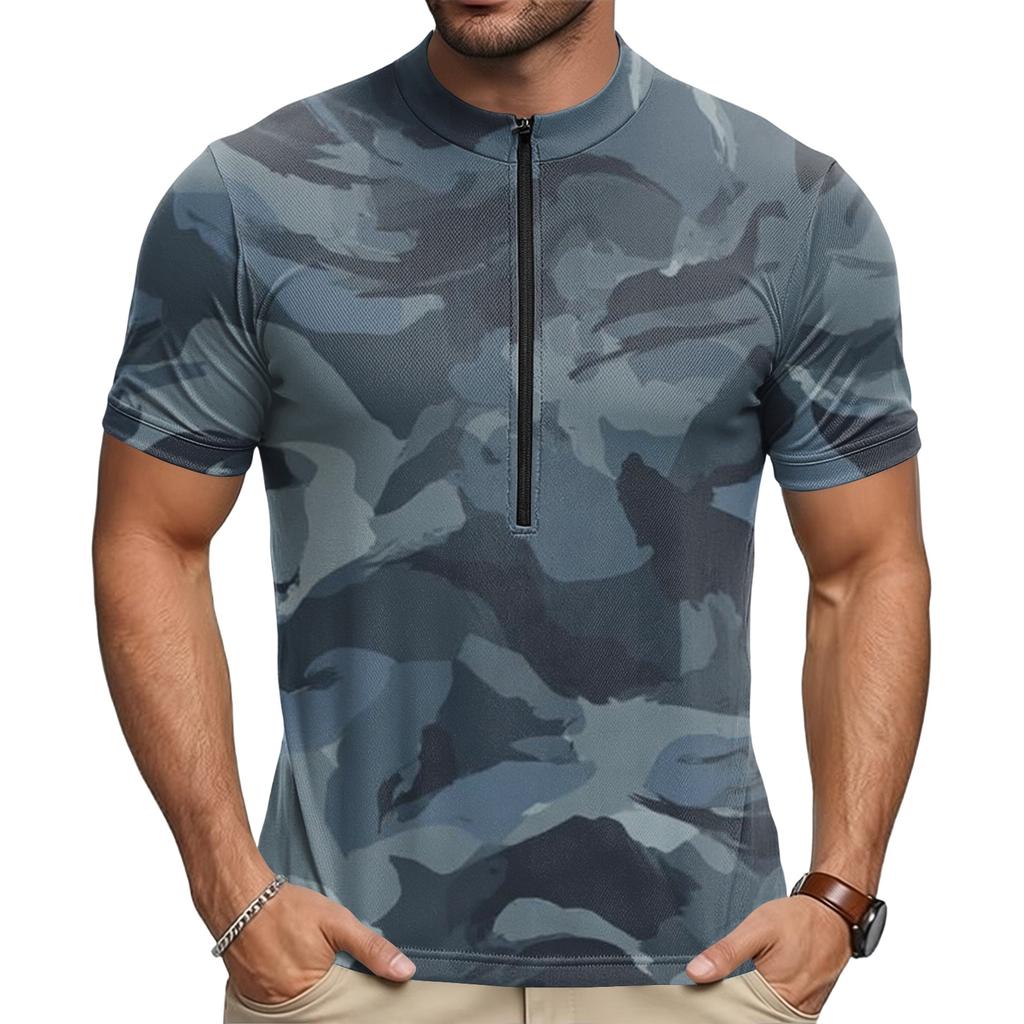 Men's Short Sleeve Cycling Jersey Quick Dry Breathable Fabric Half Zip Neck Lightweight Athletic Top for Outdoor Sports