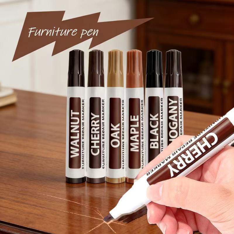 

6Pcs Premium Furniture Touch Up Markers, Wood Scratch Repair Pens, For Furniture Restoration, Wooden Floor, Table, Bed Post 6pcs тосканской коричневого