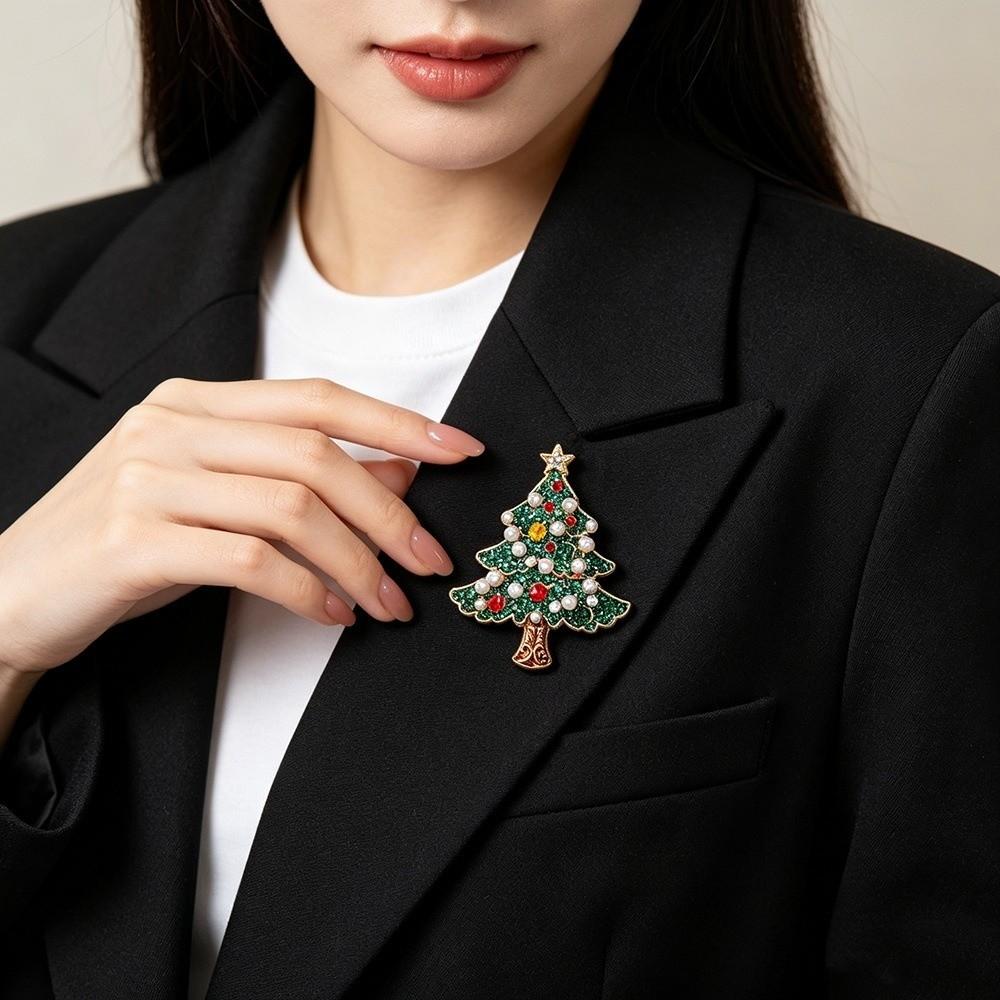 Imitation Pearl Rhinestone Brooch Vintage Style Enamel Plant Pins Christmas Tree Brooch Office