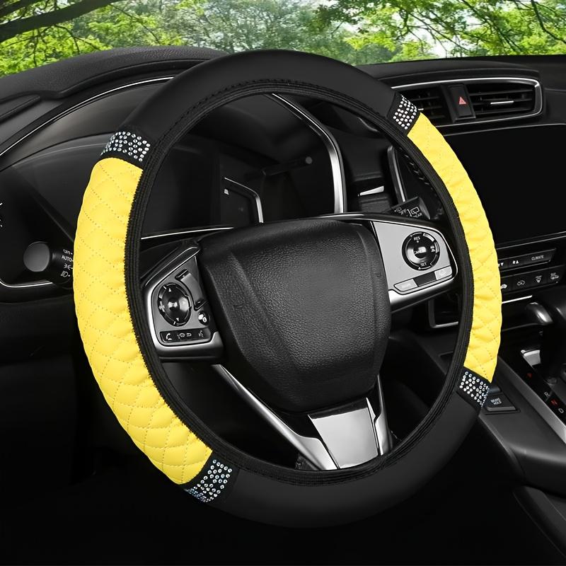 Luxurious Faux Leather Embroidered Steering Wheel Cover with 3D Colorful Diamond Accents - No Inner Ring, Fit for Cars, Cute Steering Wheel Cover