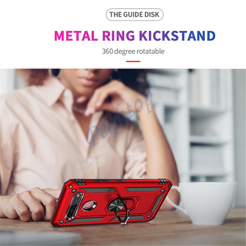 Fallbeskyttelse Magnetisk Armor-deksel for LG K51S K41S K51 K61 K50S Stylo 6 5 Aristo 2 3 Harmony 4 Q51 Q61 Metallringstativ-deksel
