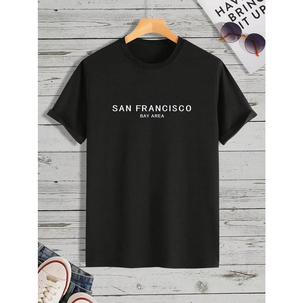 San Francisco Bay Area Men's Casual Trendy Graphic Print Comfortable Crew Neck Short Sleeve T-shirts, Summer Oversized Loose Tee
