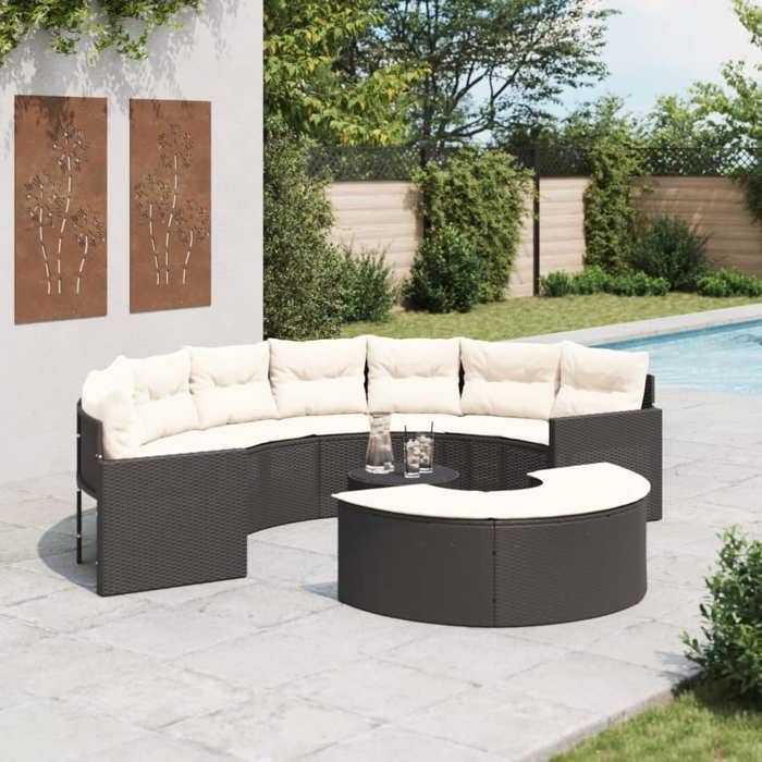 VidaXL Garden Lounge Set 3 Pcs Semi-Round Black Wicker, Garden Lounge Set, Garden Lounge Frame, Sofa of 3262065