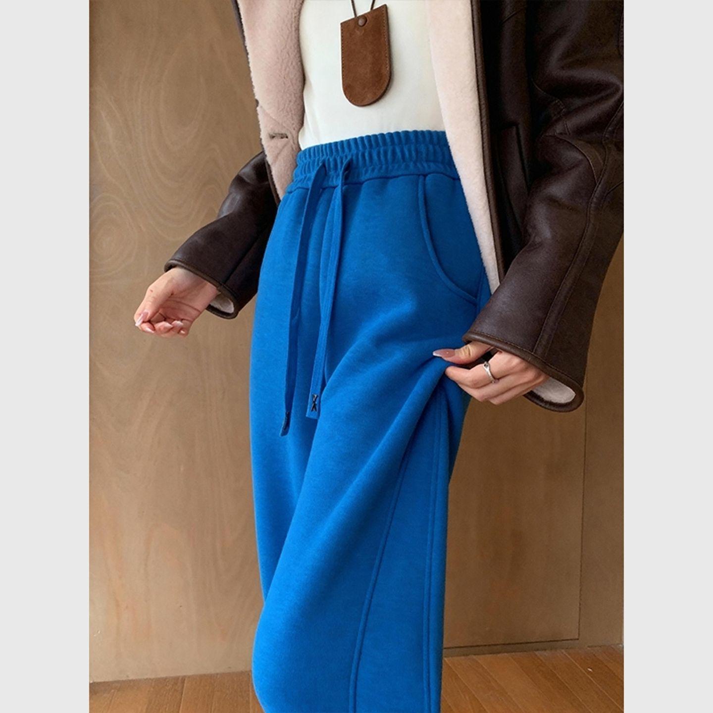 White Plus Velvet Winter High-Waisted Wide-Leg Sweatpants - Slimming, Straight, Casual Sport Pants L