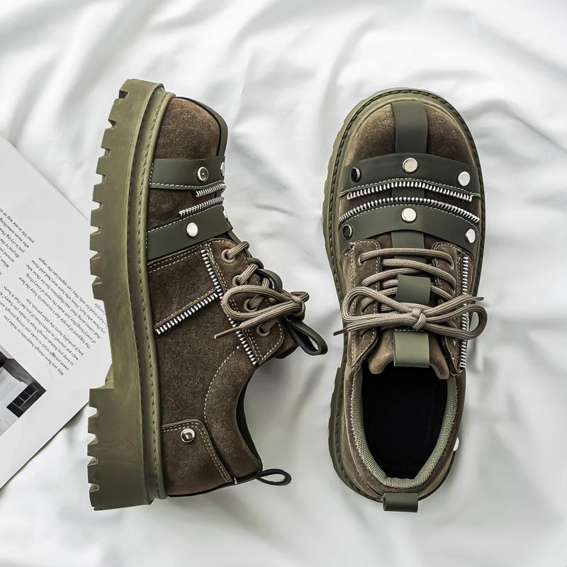 

Mens Black Rivet Derby Shoes British Trendy Cool Fashion Genuine Leather Thick Soled Heightening Casual Shoes 39 зелёный