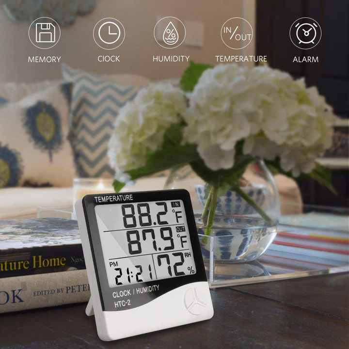 Digital Thermometer Hygrometer LCD Meter Temperature and Humidity Meter Gauge With Clock Humidity Thermometer