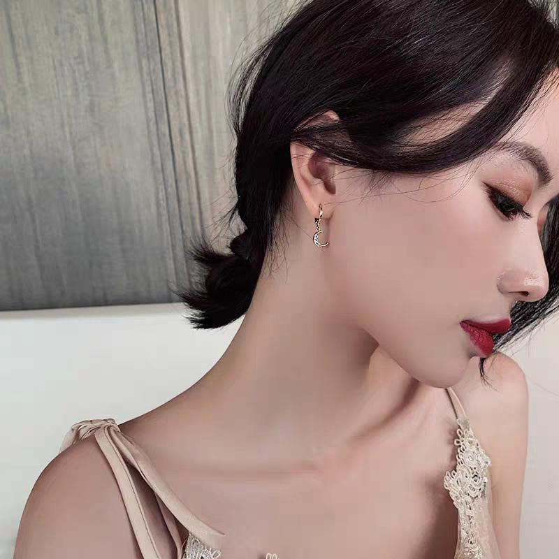 Silver Color CZ Star Moon Asymmetric Hoop Earrings for Women Girls Gold Silver Color Party Jewelry Gifts