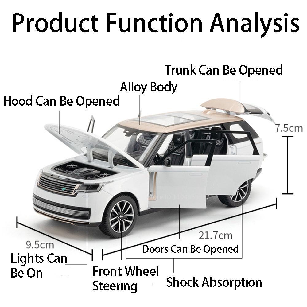 1:24 Defender Range Rover Car Model Toy Doors Opened Music Light Shock Absorption SUV Alloy Off-road Vehicles Toys for Boys