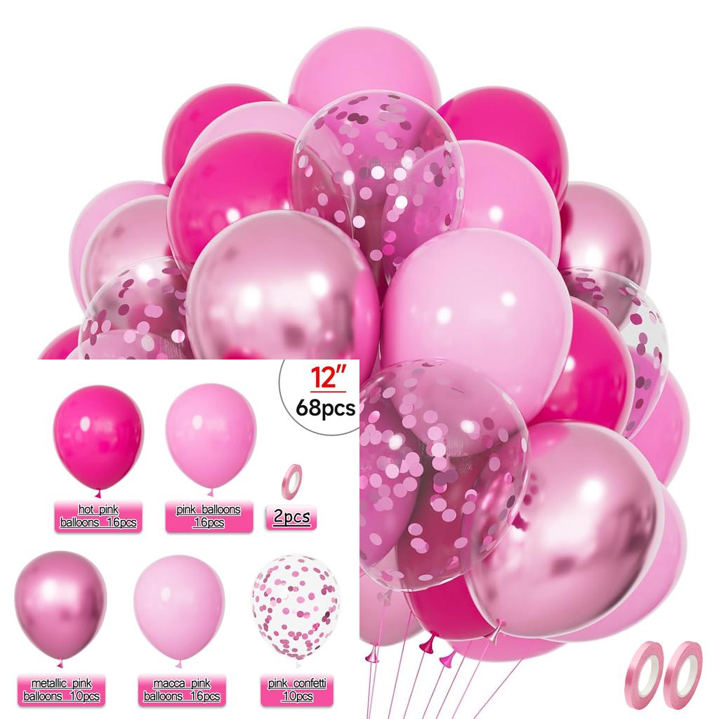 12inch-68pcs Pink Gold and Purple with Confetti Balloon Set Suitable for Weddings Birthday Spopular Parties Decoration Balloon