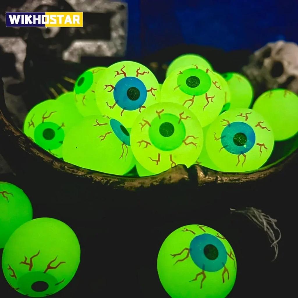 5/10pcs Glow In The Dark Eyeball 32MM Bouncy Ball Halloween Supplies Toys Horror Luminous Scary Ball Kids Toys Gift