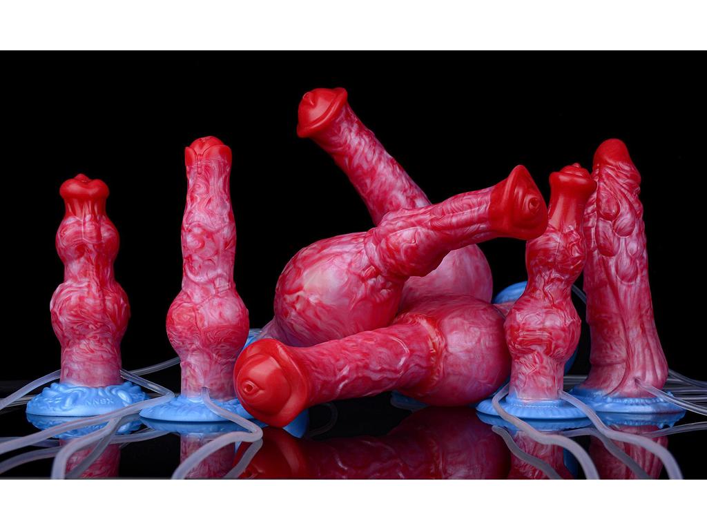 Dragon Flame Inflatable Silicone Dildo with Water Spray and Dog Knot Design for Women